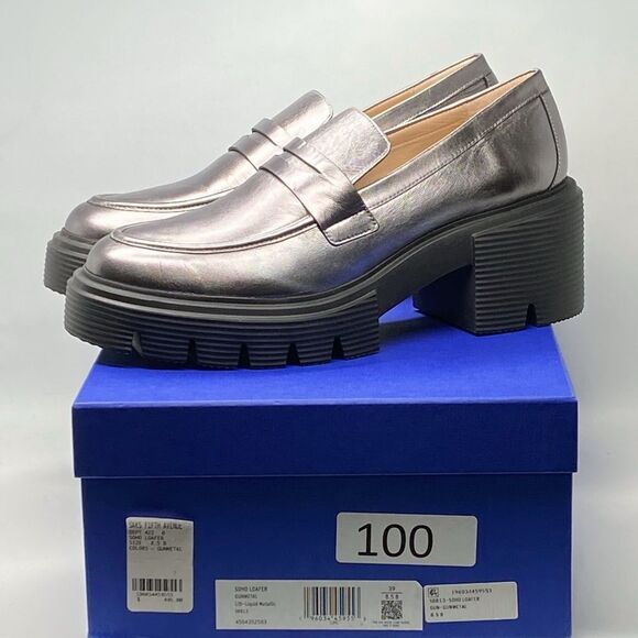 Stuart Weitzman Metallic Leather Lug-Sole Loafers size 8.5 - Picture 10 of 12